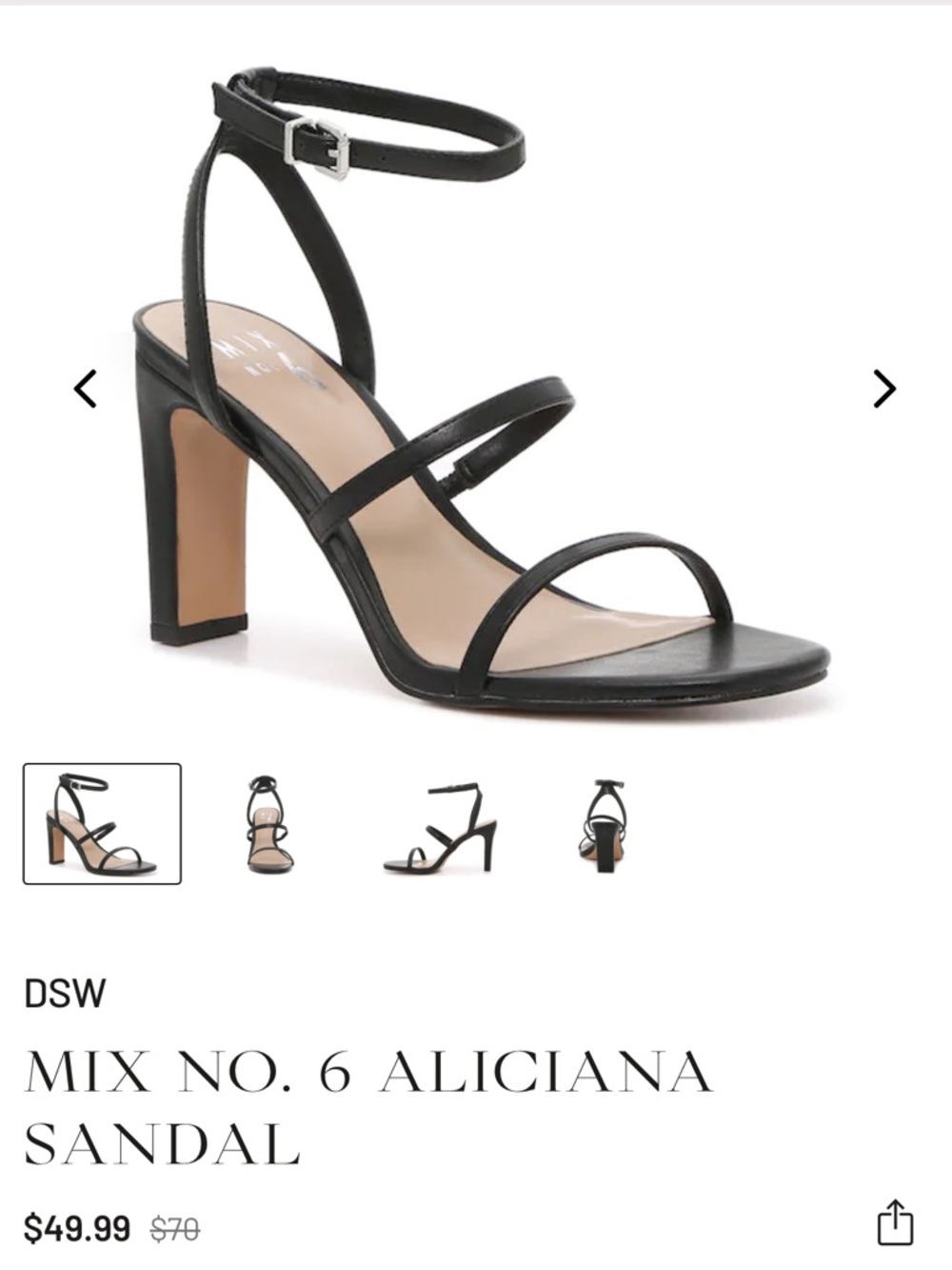 DSW Mix No. 6 Aliciana Black Strappy Block Heel Sandal Size 7